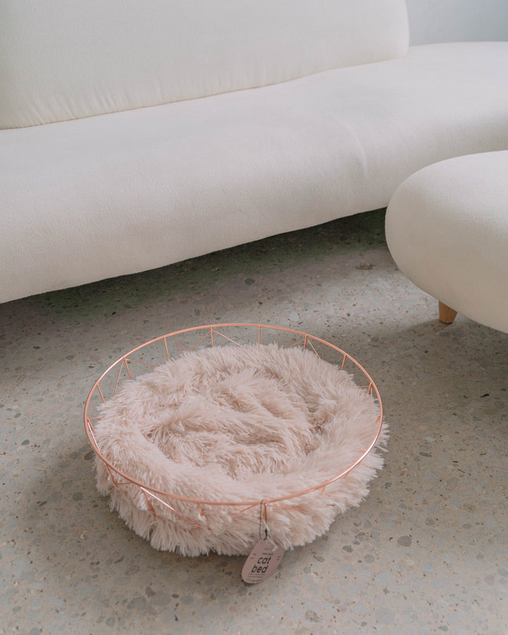 Rose Gold Wire Cat Bed with Anti-Stress Cushion