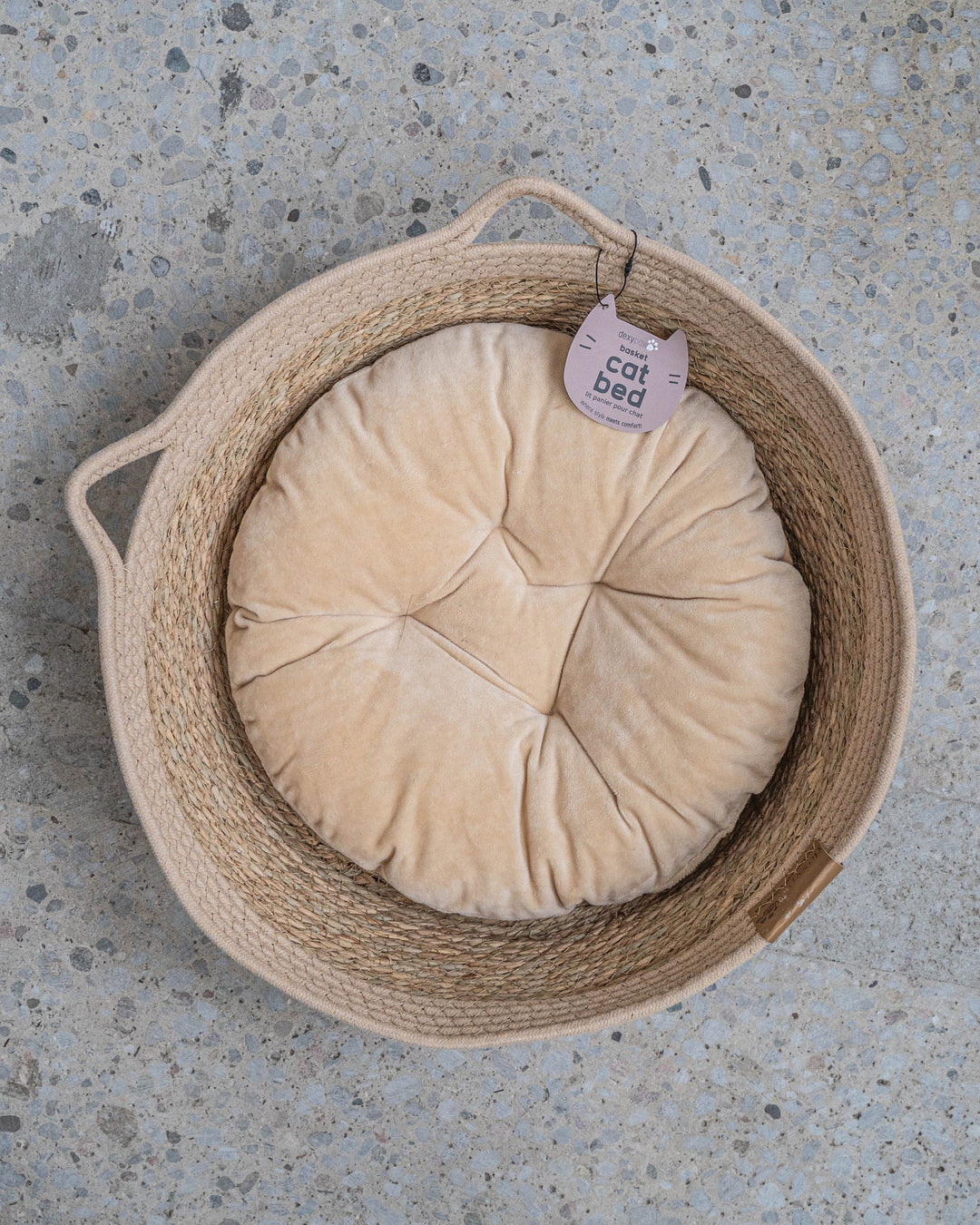 Neutral Cat Basket Bed with Cozy Pillow Insert